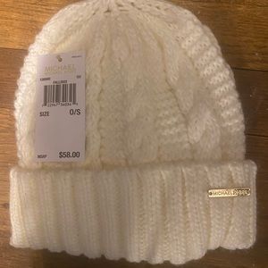 Michael Kors cream color beanie with gold Michael Kors tag